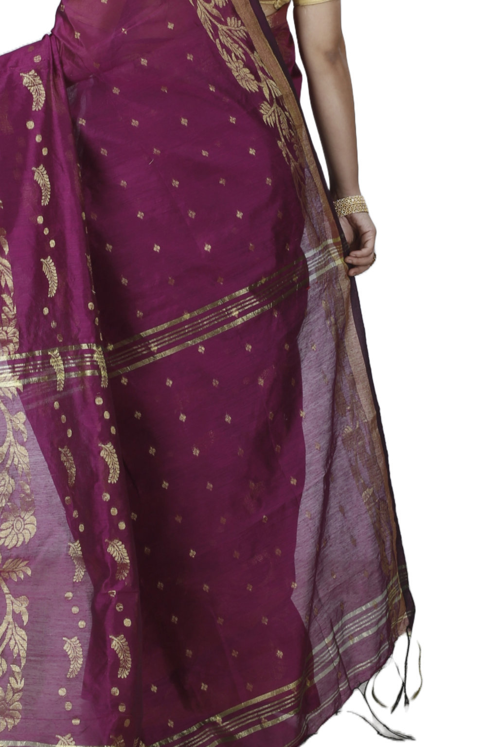 Maroon Blended Cotton Turik Hand Loom Saree (1252)